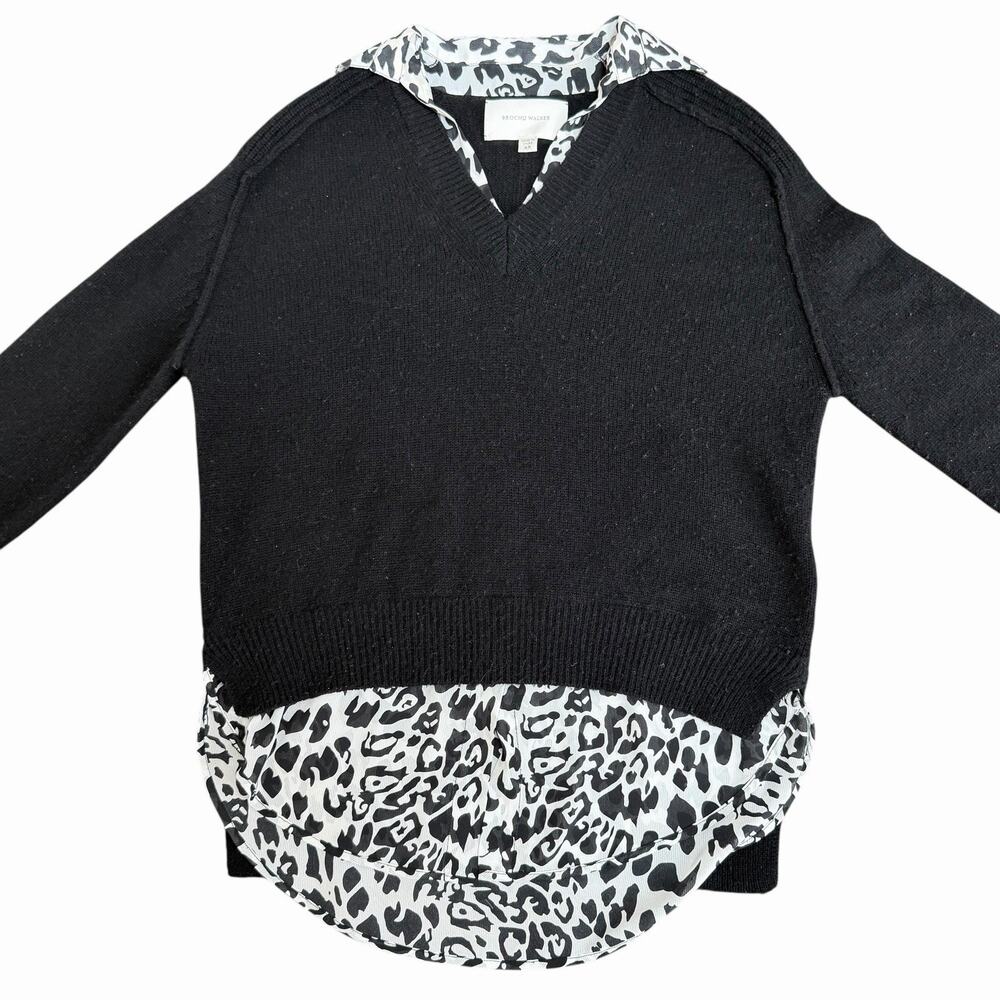 Brochu Walker Black The Looker Layered V-Neck Sweater Cashmere Wool Sweater XS